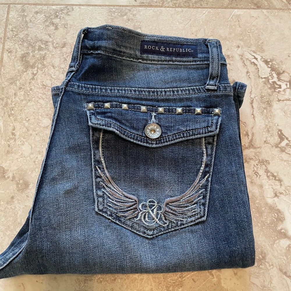 Rock & Republic Women's Blue Jeans, Boot Cut, Studded